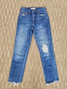 Madewell Blue Distressed Straight-Leg Jeans